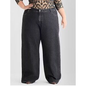 Ashley Graham Womens Jeans Plus 26 Wide Leg Black Slouchy High Rise Baggy Street